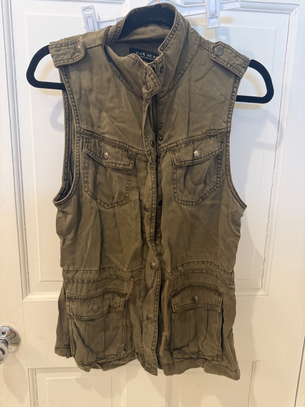 Vintage Max Jeans Olive Green Military-Style Utility Vest